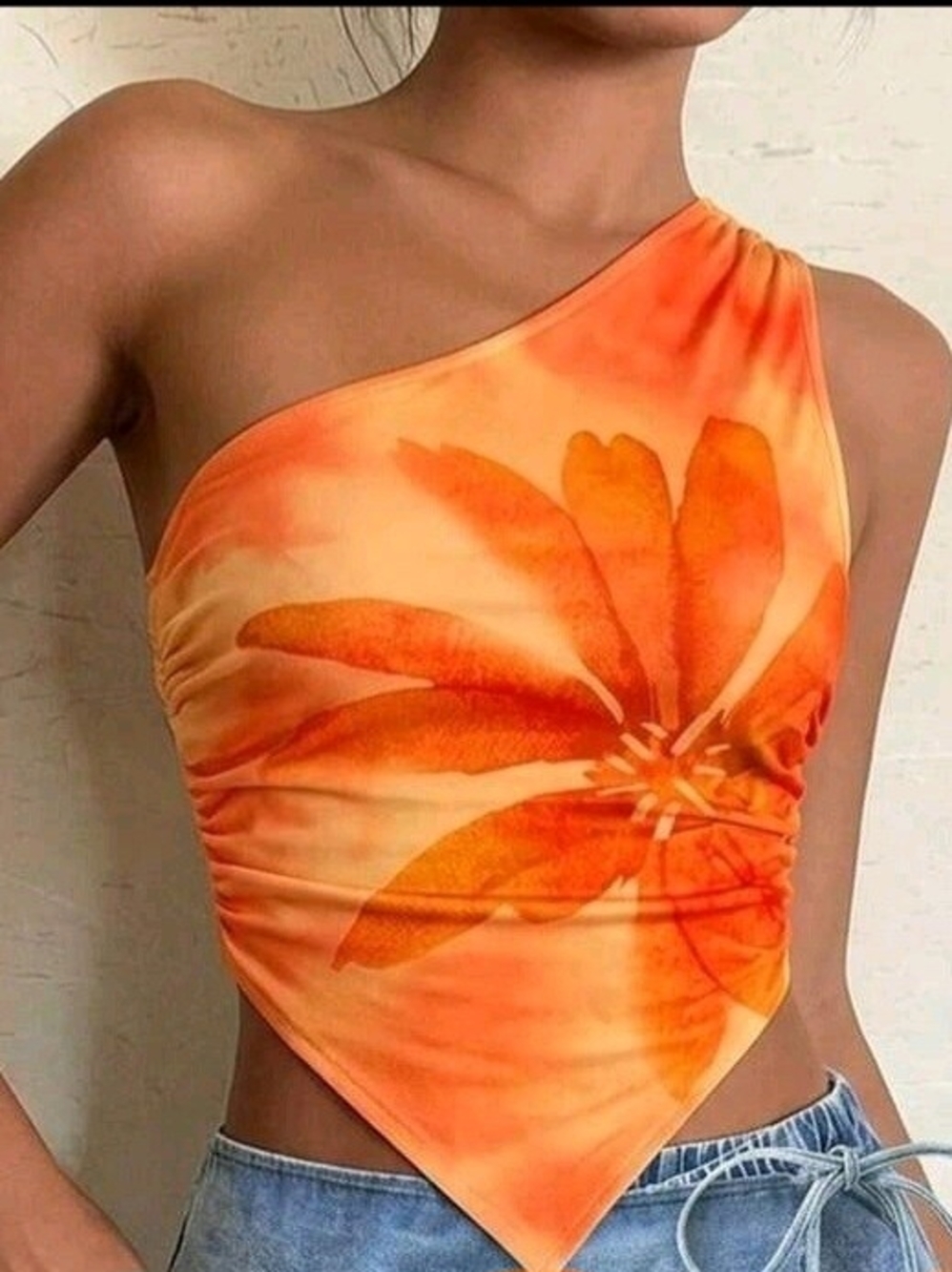 SHEIN Orange Floral One-Shoulder Bandana Camisole